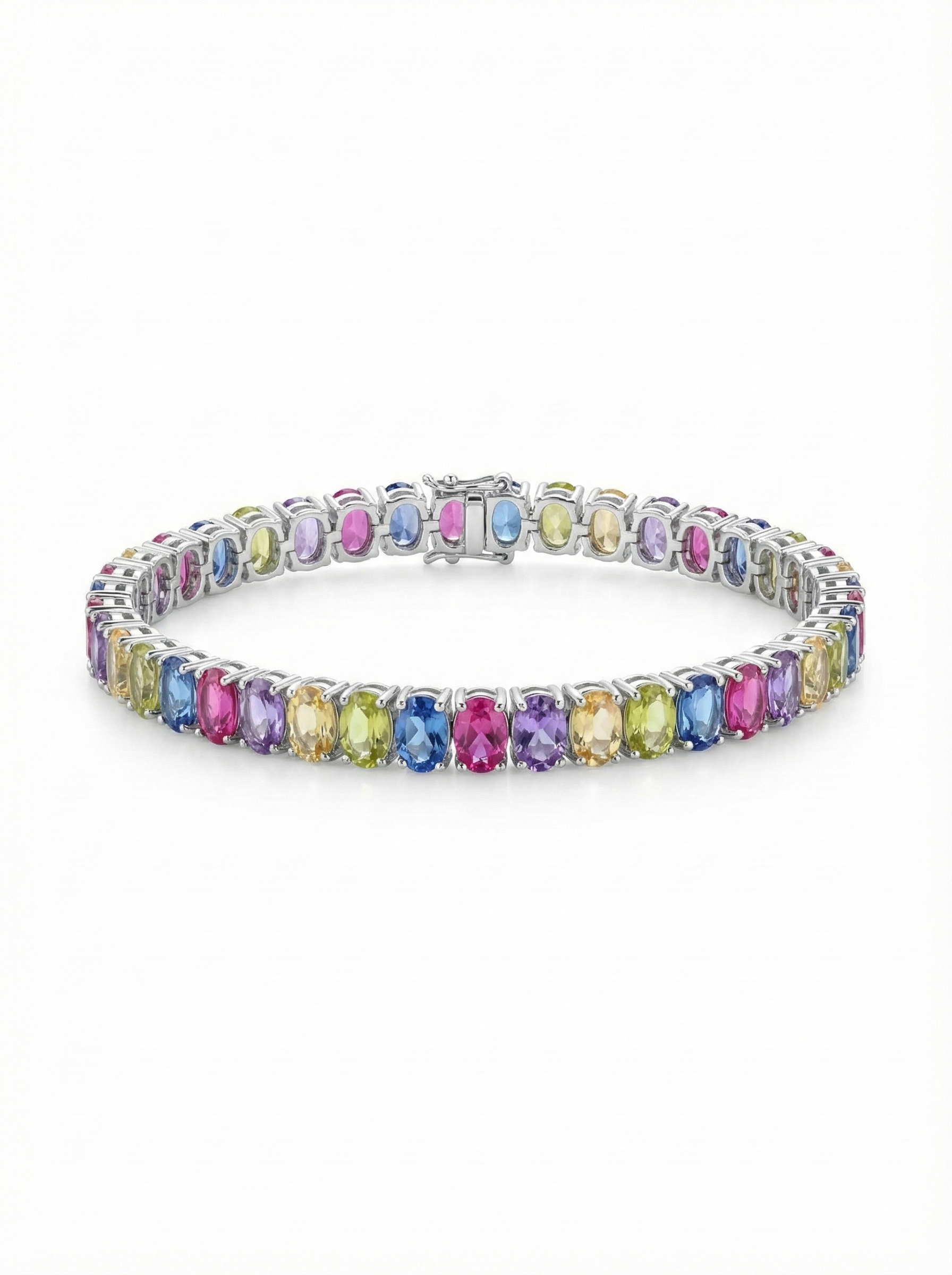 Multicolor Oval Zircon Tennis Bracelet - Sterling Silver