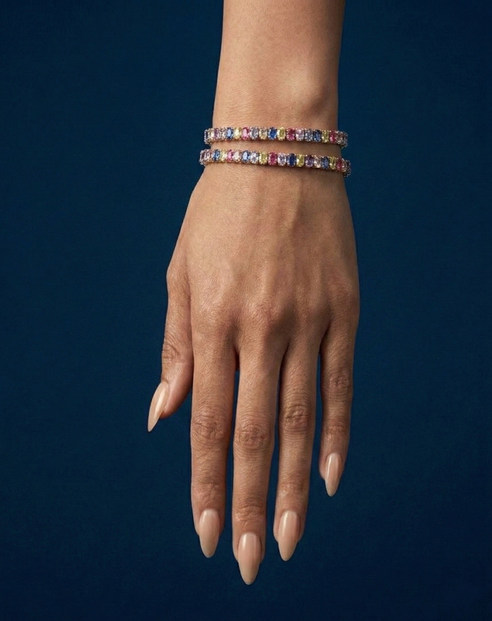 Multicolor Oval Zircon Tennis Bracelet - Sterling Silver