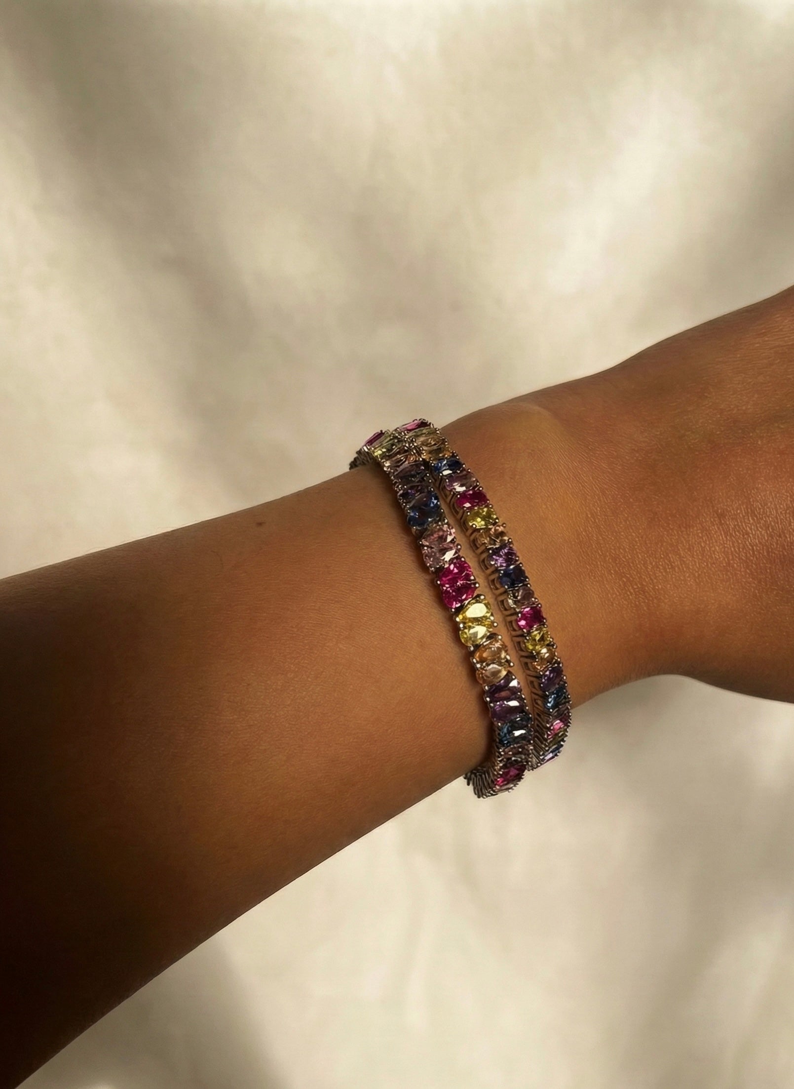 Multicolor Oval Zircon Tennis Bracelet - Sterling Silver