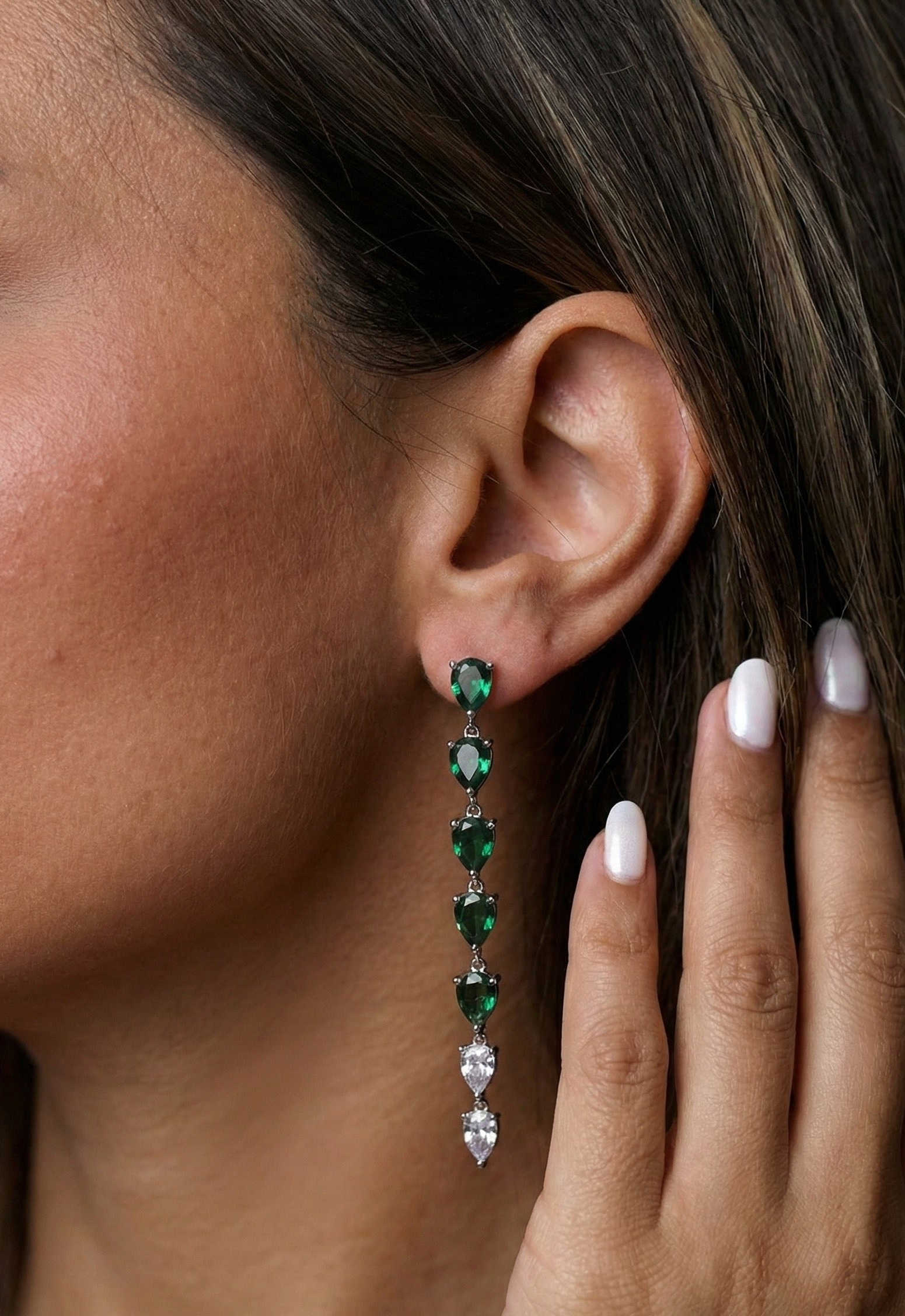 Green & White Zircon Drop Earrings - Sterling Silver