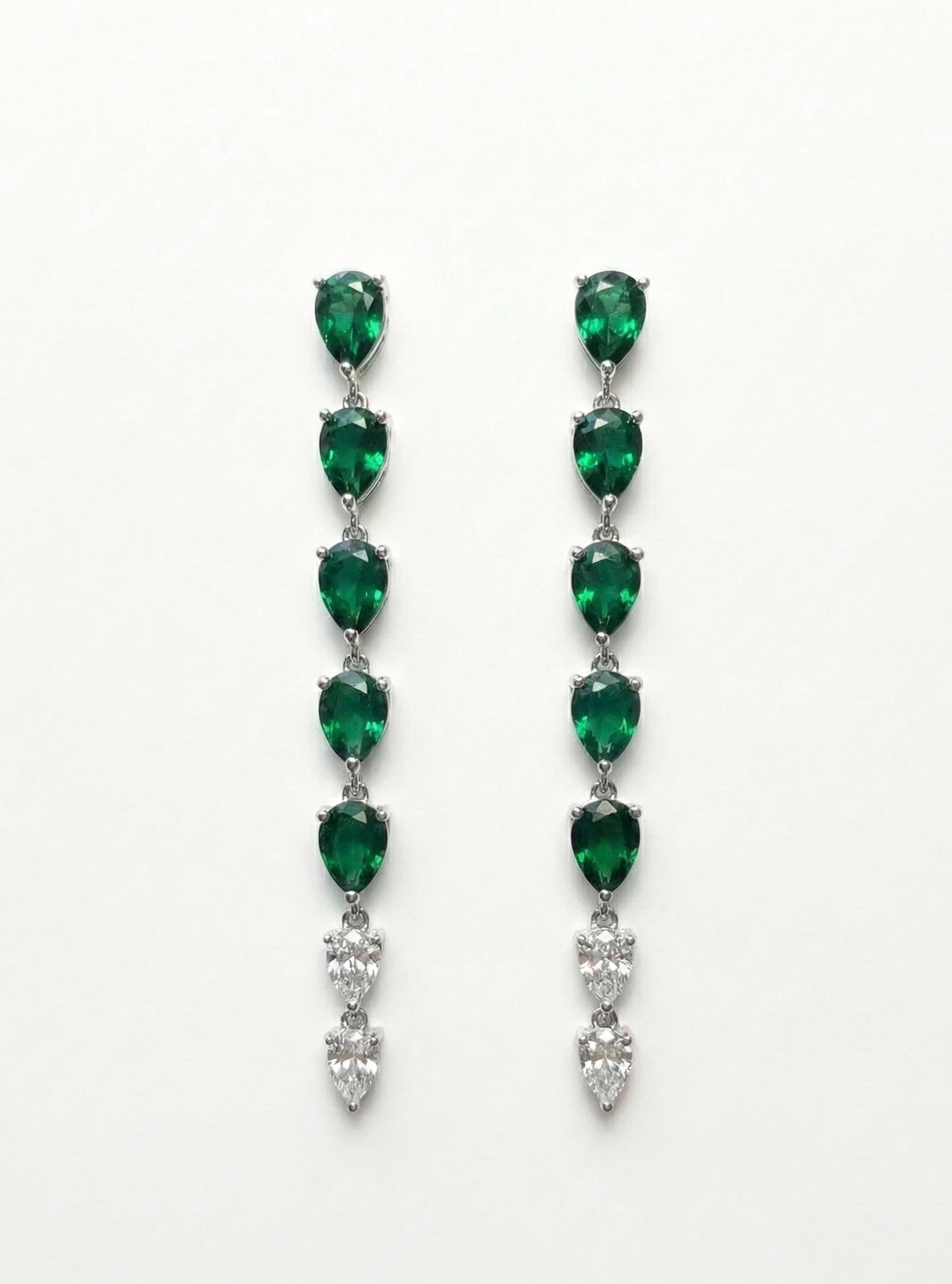 Green & White Zircon Drop Earrings - Sterling Silver