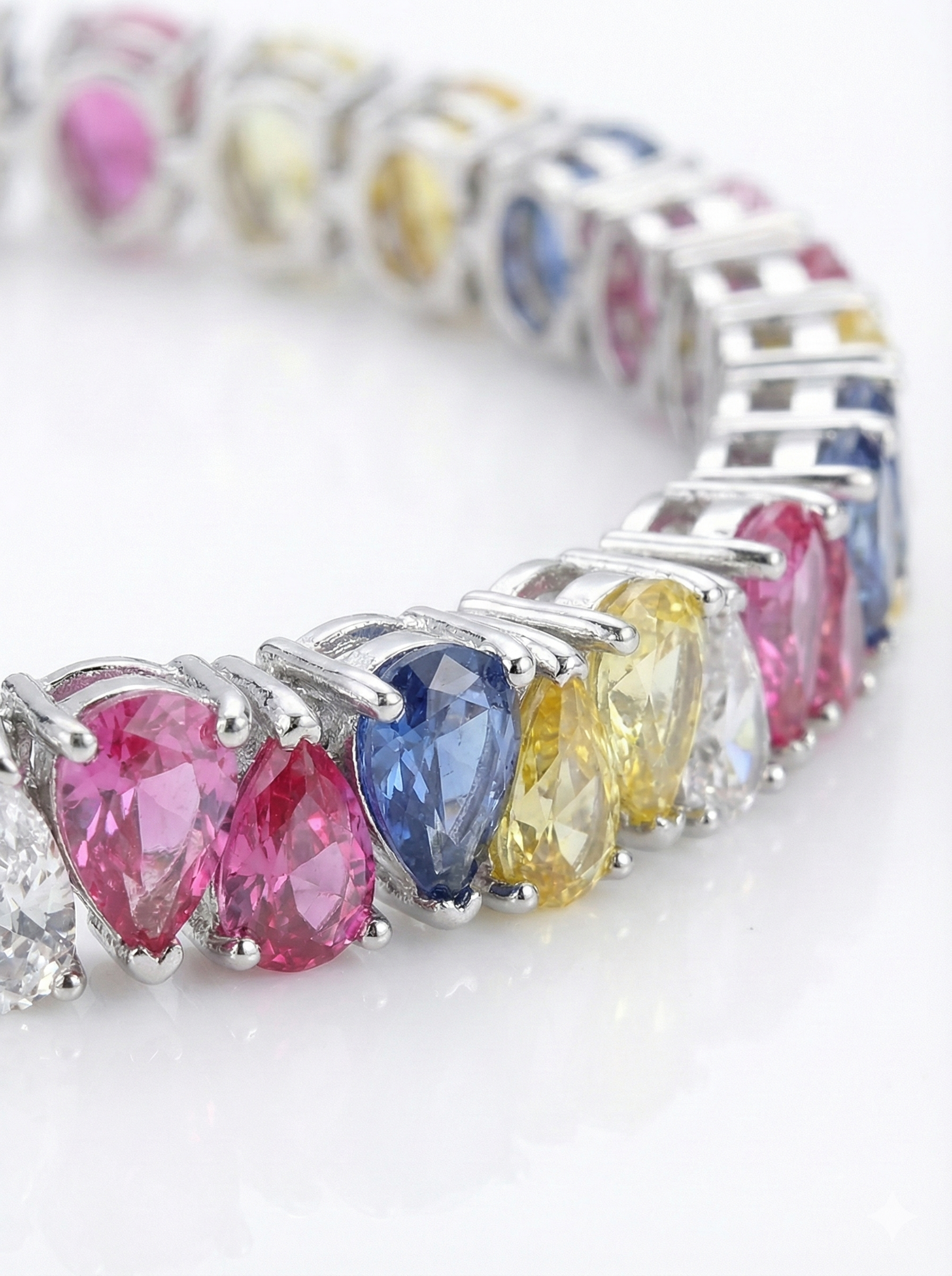 Multicolor Pear Zircon Tennis Bracelet - Sterling Silver