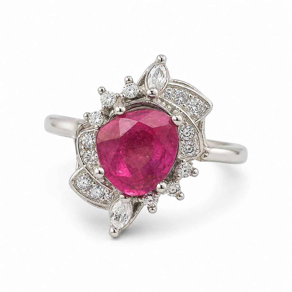 Ruby Halo Ring — Sterling Silver