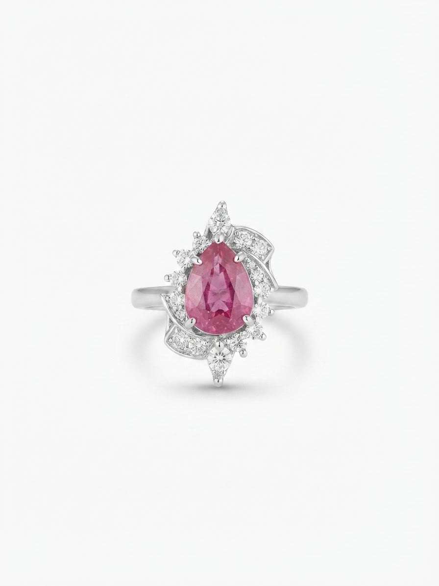 Ruby Halo Ring — Sterling Silver