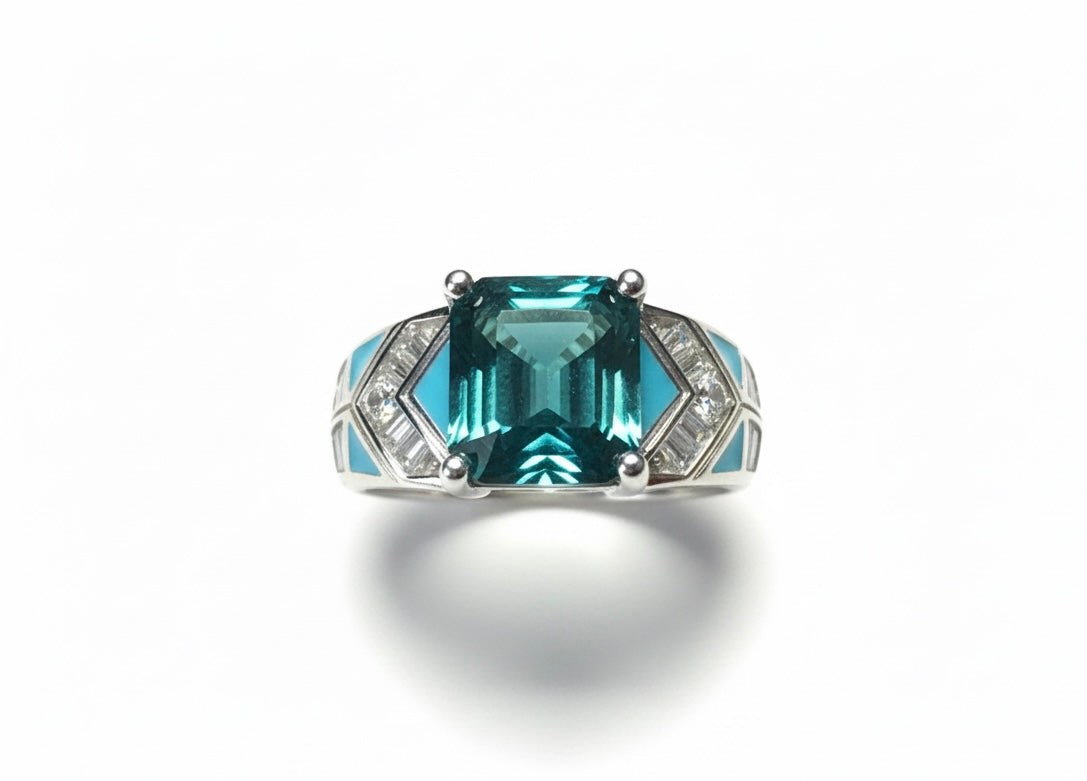 Green Zircon Ring - Sterling Silver