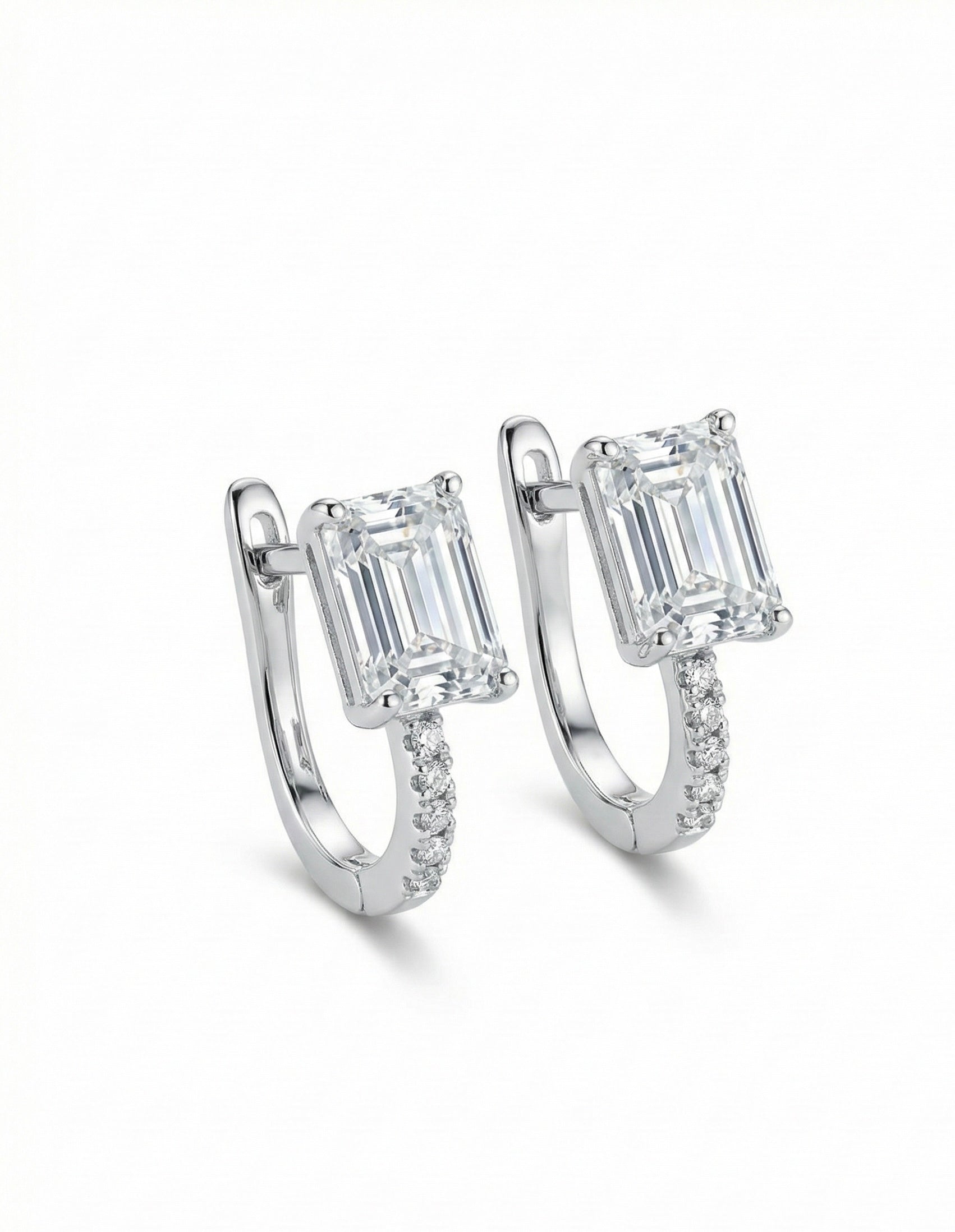 Emerald Cut Zircon Drop Earrings - Sterling Silver