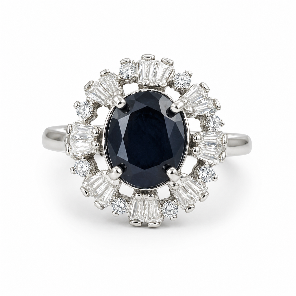 Sapphire Halo Ring — Sterling Silver