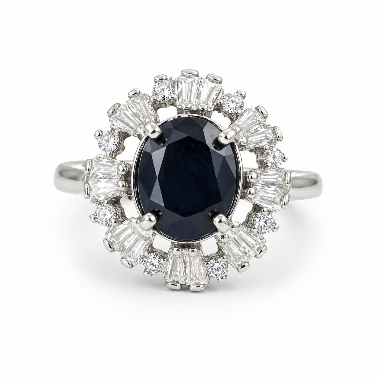 Sapphire Halo Ring — Sterling Silver