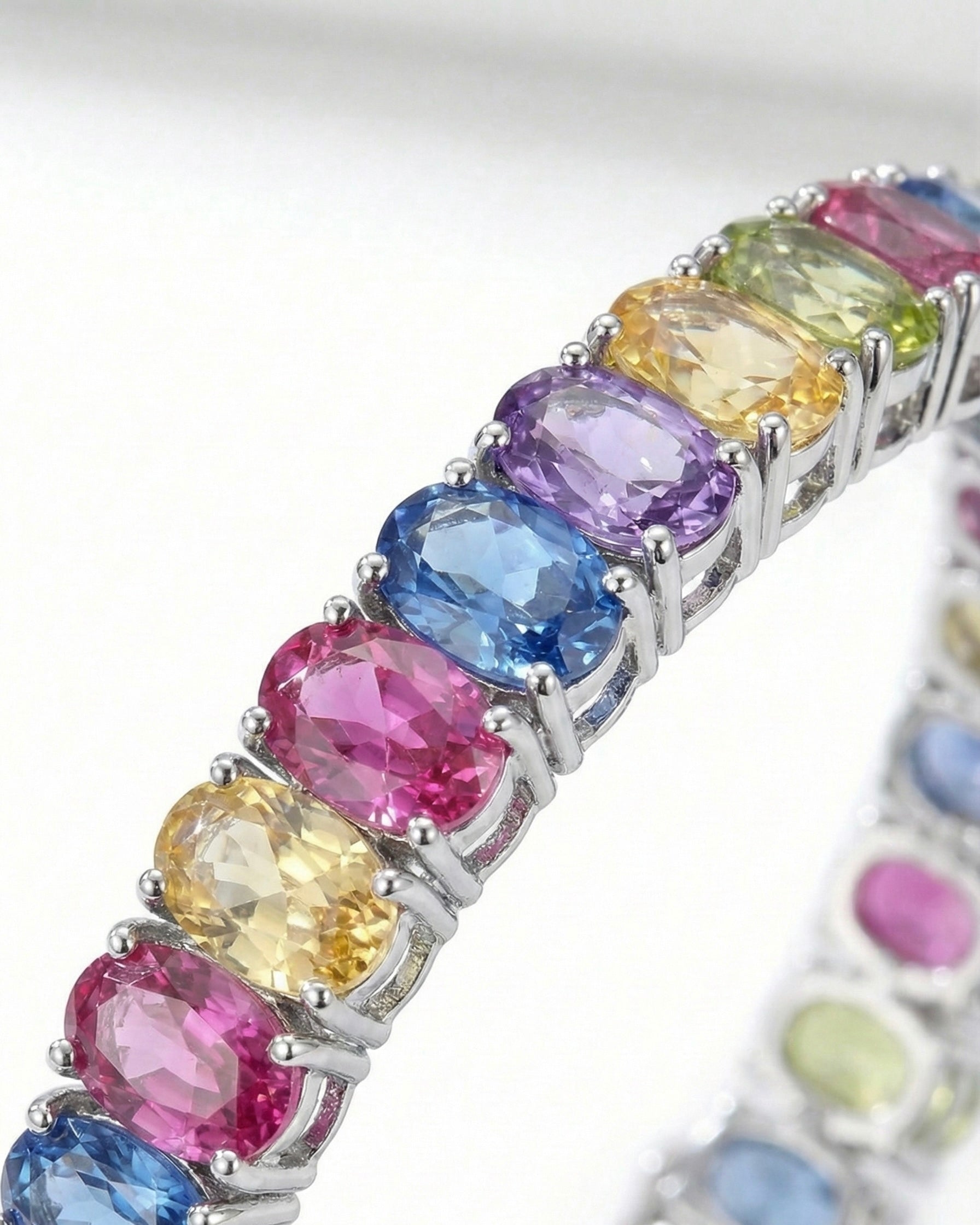 Multicolor Oval Zircon Tennis Bracelet - Sterling Silver