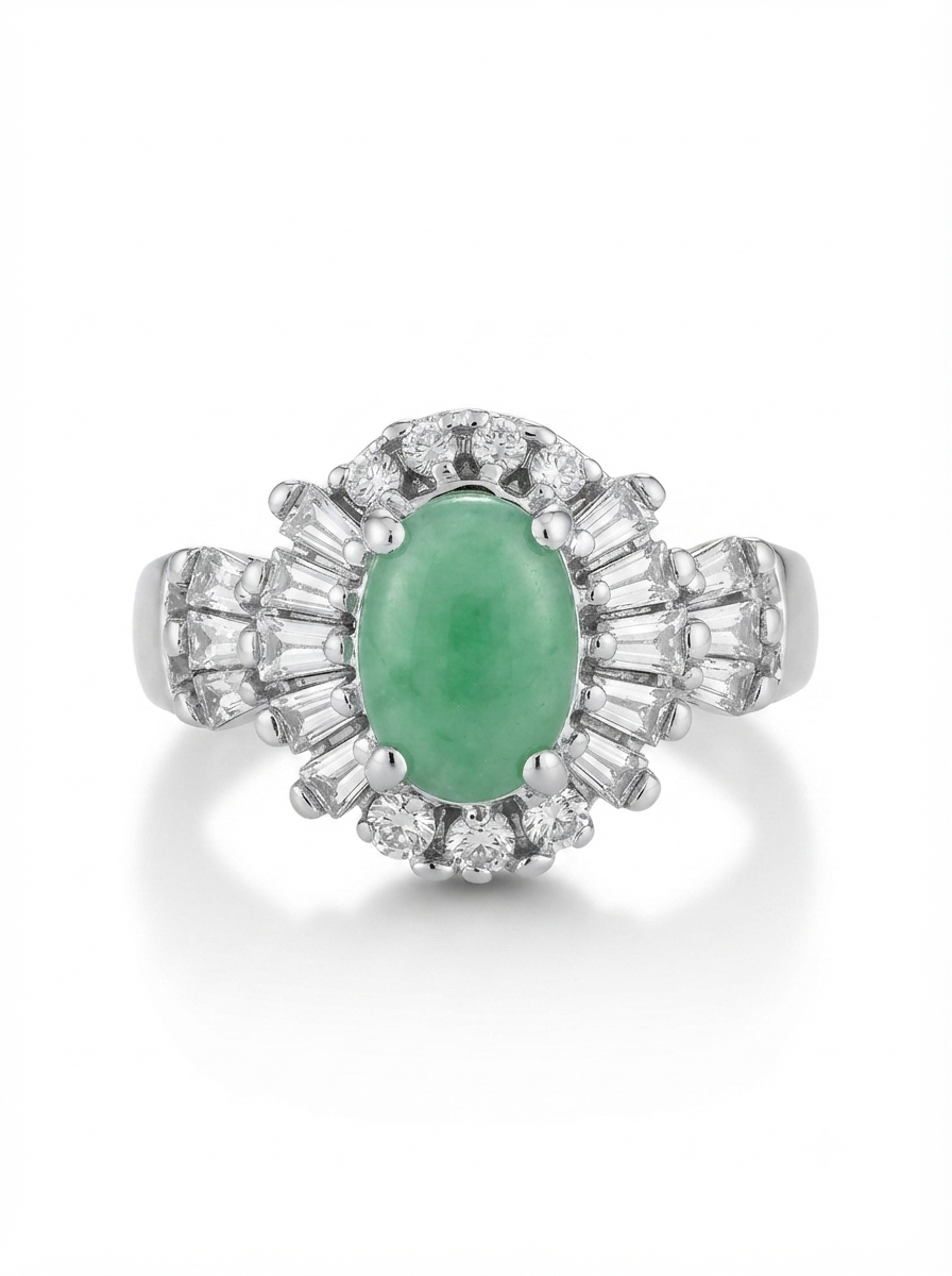 Emerald Halo Ring — Sterling Silver