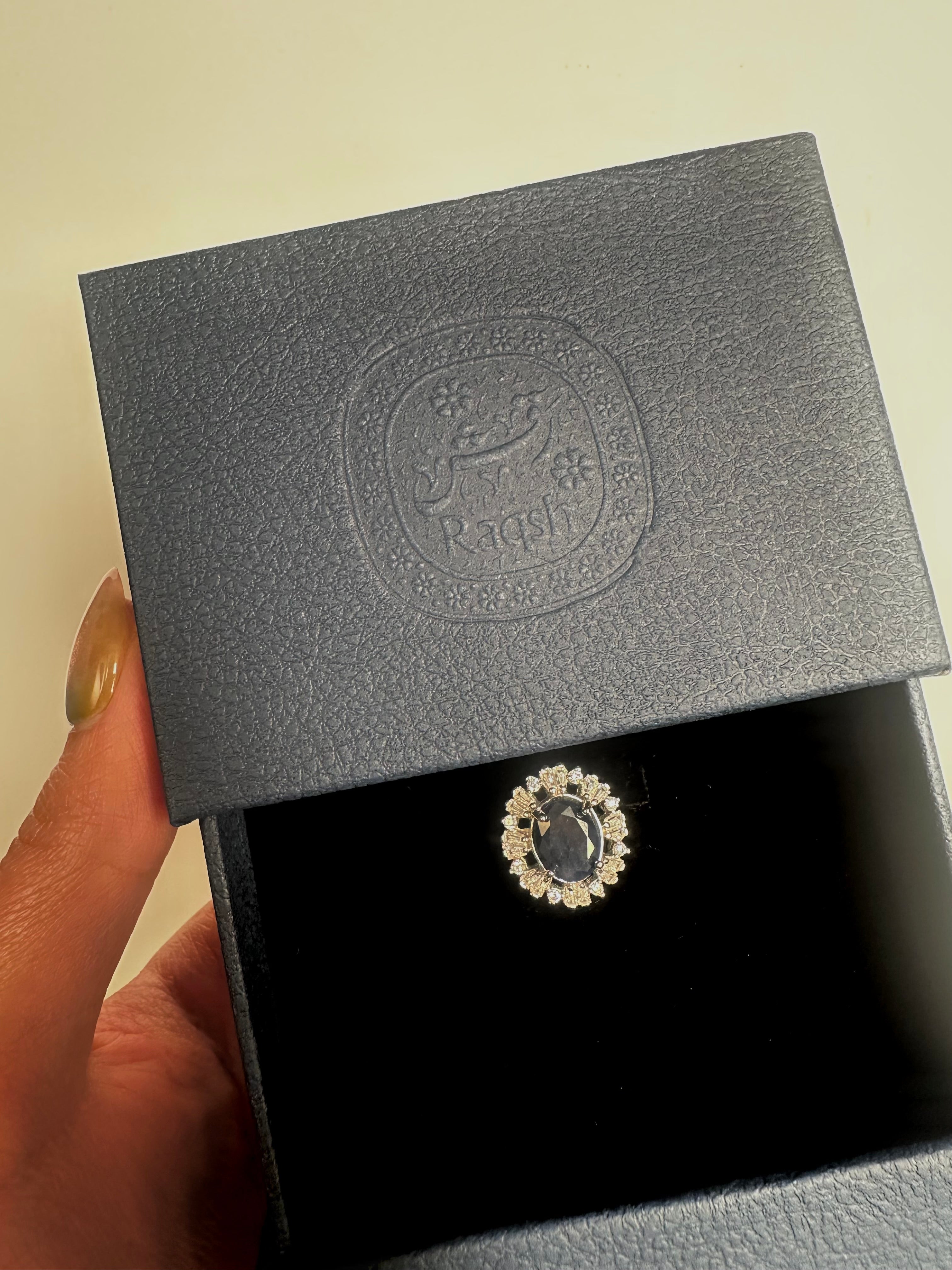 Sapphire Halo Ring — Sterling Silver