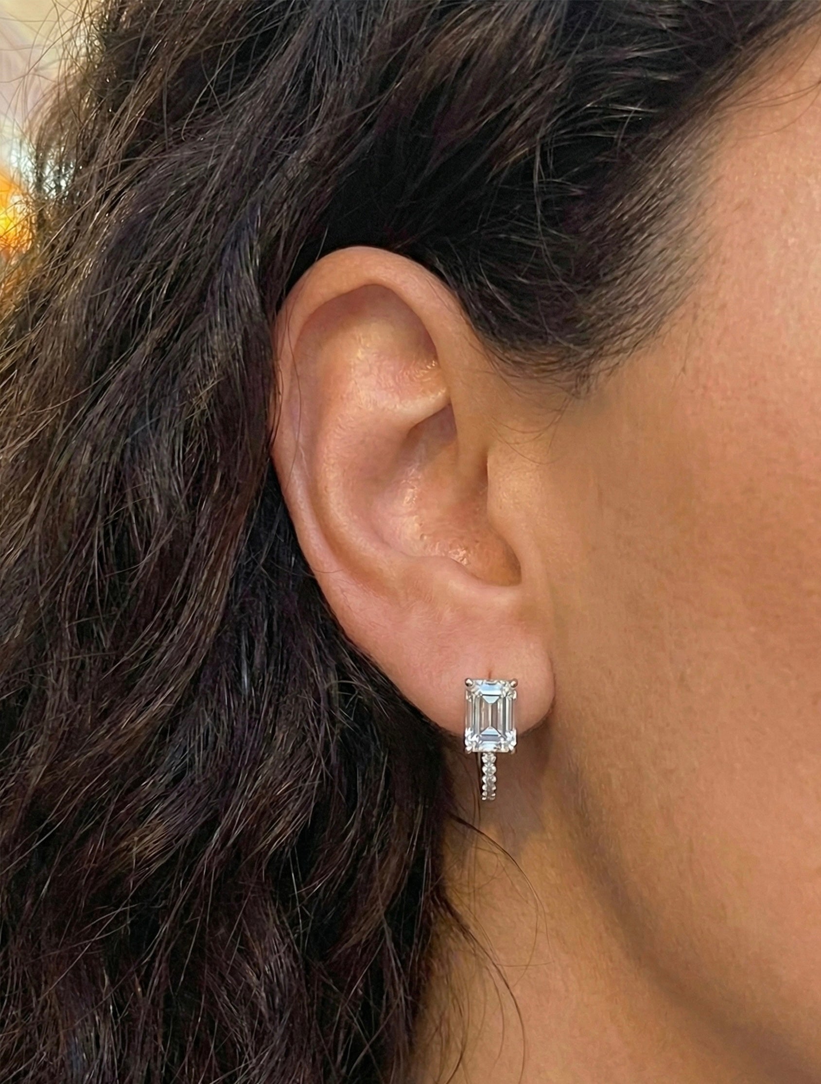 Emerald Cut Zircon Drop Earrings - Sterling Silver