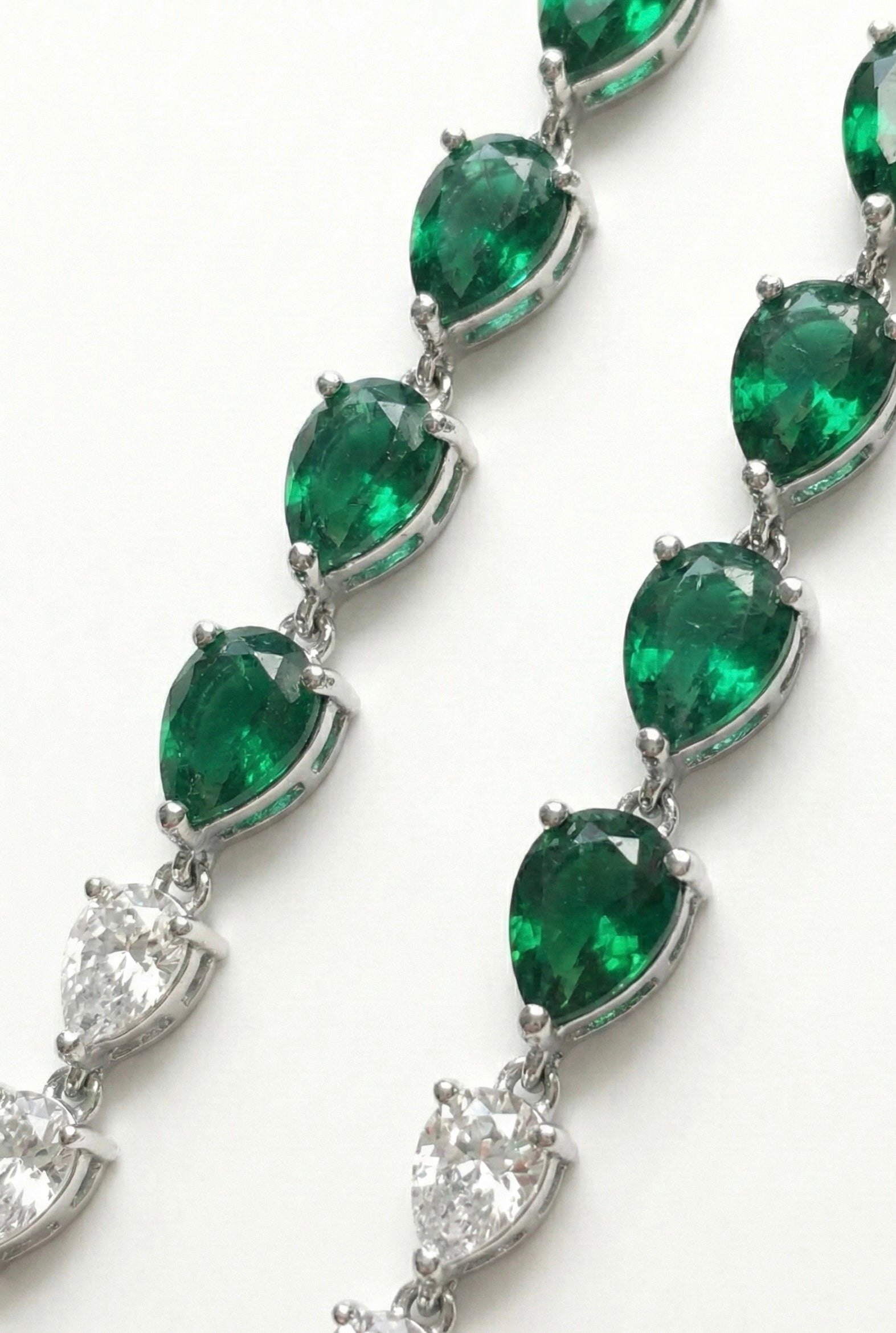 Green & White Zircon Drop Earrings - Sterling Silver